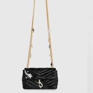 Rebecca Minkoff Edie Date Night Black Quilted Chain Crossbody w Celestial Charms